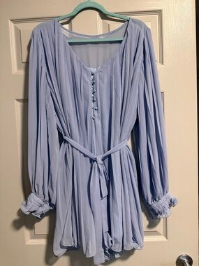 Lavender Pleated Long-Sleeve Tie-Waist Romper
